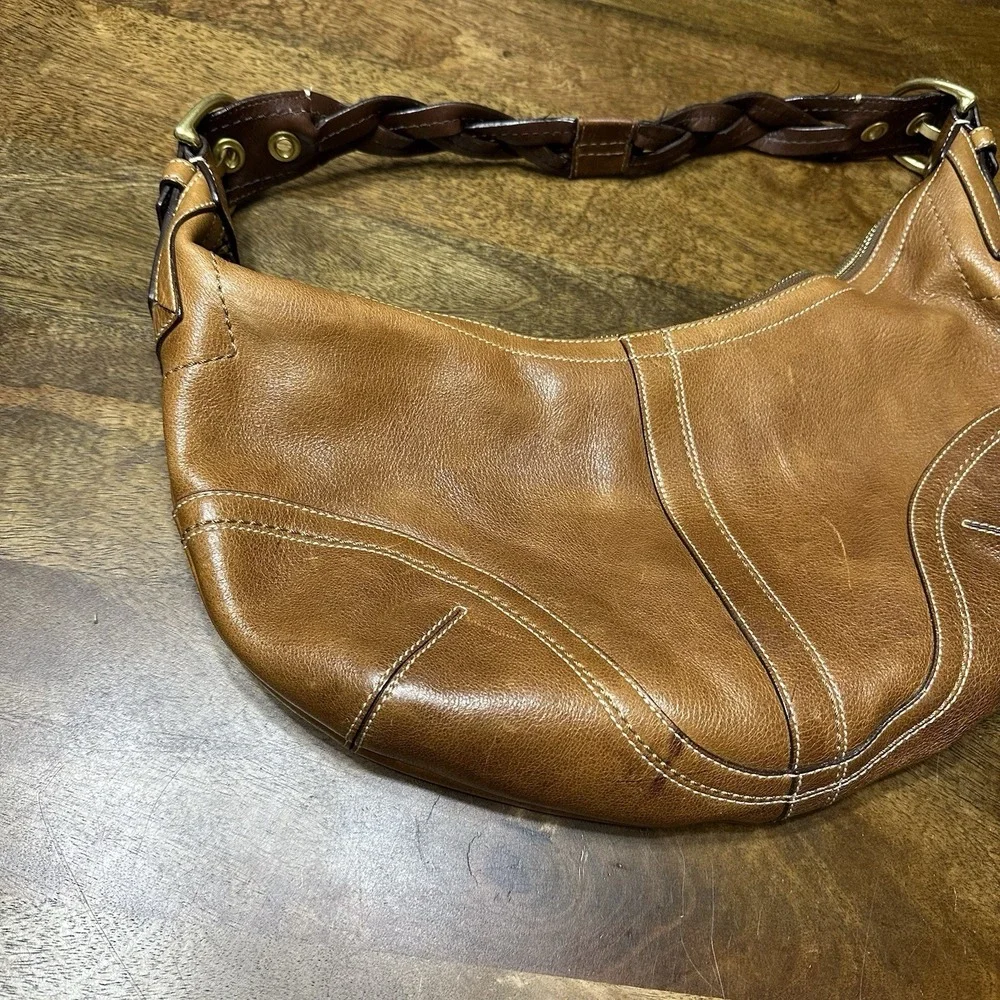 Coach Brown Leather Shoulder Bag with Braided Strap